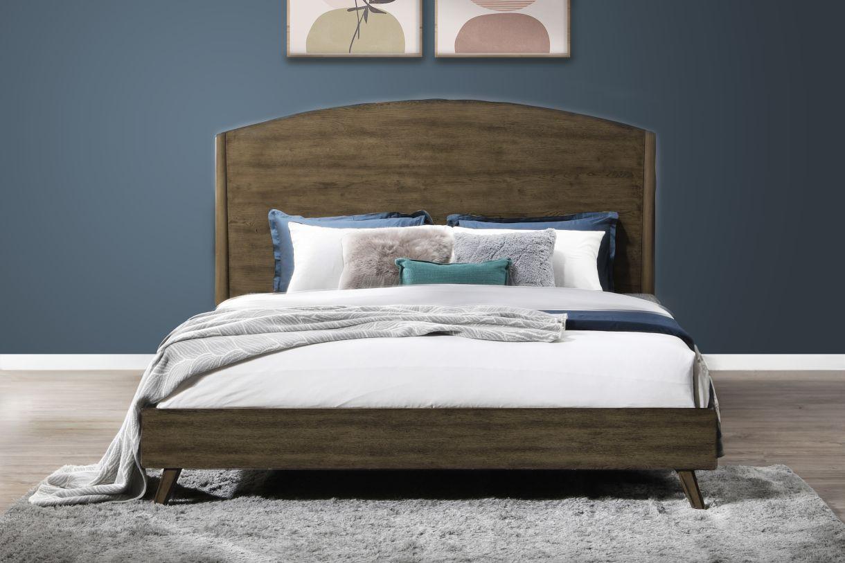 Panel Bed in Walnut finish with Dresser Mirror and Nightstand